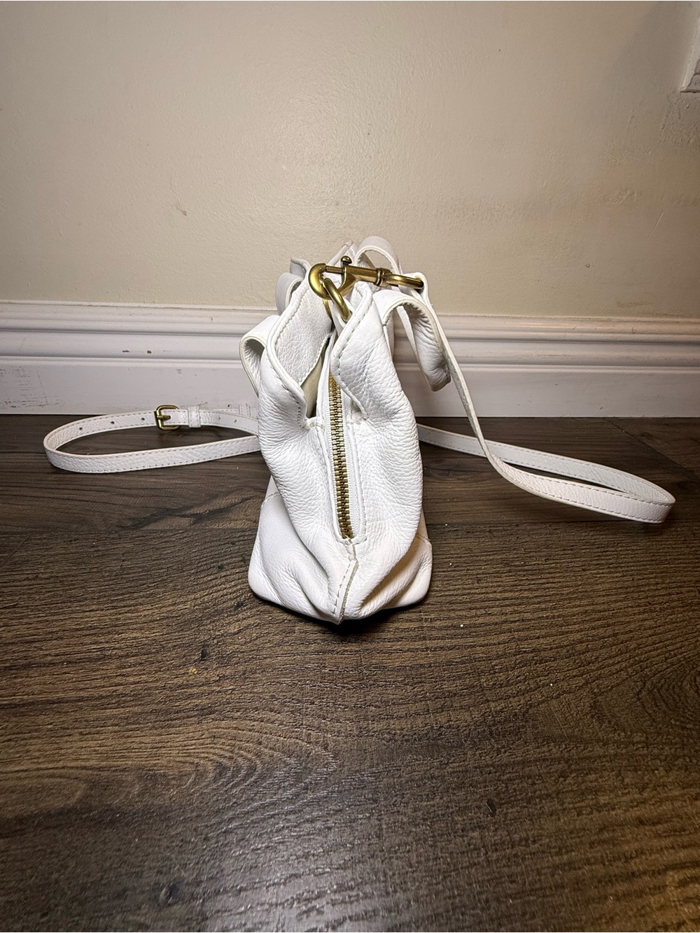 American Leather Co. Ada Triple Entry Satchel White Leather Crossbody Bag - Picture 5 of 10